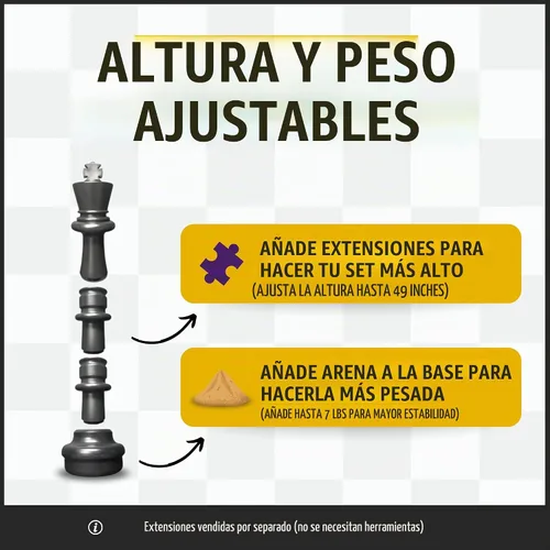 Vista 9 de MegaChess Juego de ajedrez gigante con rey de 37 pulgadas de alto, un juego de ajedrez grande para familias que buscan juegos gigantes al aire libre
