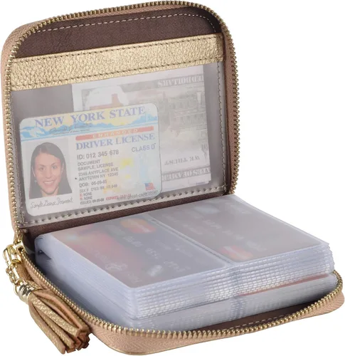 Vista 24 de Easyoulife Billetera Tarjetero de Tarjetas de Crédito para Mujer con Cremallera de Cuero Estuche para Tarjetas con Bloqueo RFID, Negro, medio