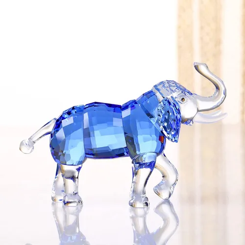 Vista 2 de DOJOZ Colección de figuras de elefante de la suerte de cristal, estatua de animales, coleccionable, decoración para el hogar (azul)