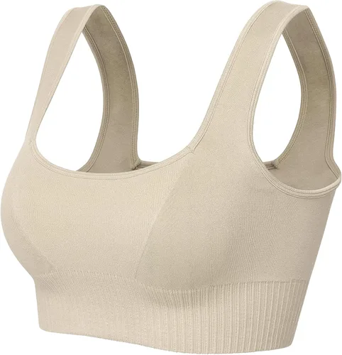 Vista 5 de ODODOS Sujetador deportivo sin costuras con cuello cuadrado para mujer, camiseta sin mangas acanalada, casual, espalda baja
