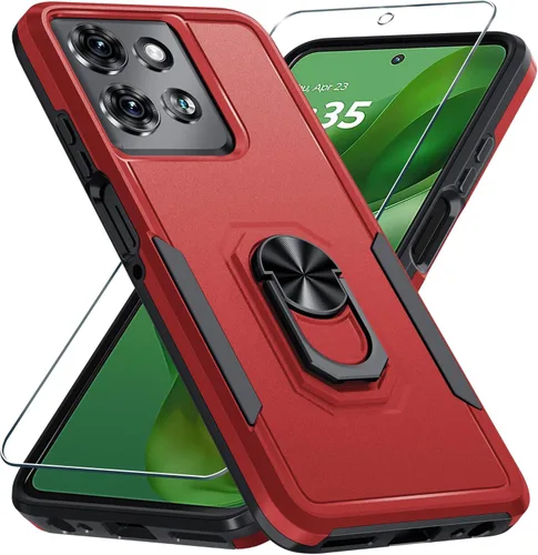 Vista 9 de Funda diseñada para Motorola Moto G 5G 2024 con soporte de anillo de metal integrado Protector de pantalla de vidrio templado, funda resistente