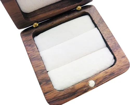 Vista 3 de Caja de anillo de boda, caja de anillo de compromiso de madera, caja de anillo de madera maciza hecha a mano para almacenamiento de anillos de boda