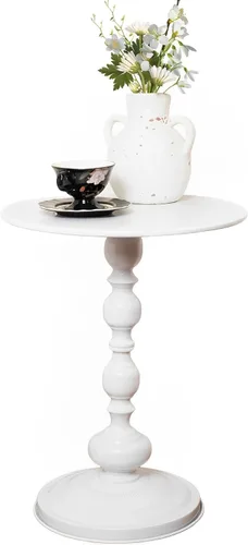 Vista 7 de Mesa Auxiliar – Mesa de Acento Pequeña Redonda de 13.8" con Base de Metal, Mesa de Café Vintage Multifuncional para Sala de Estar, Dormitorio