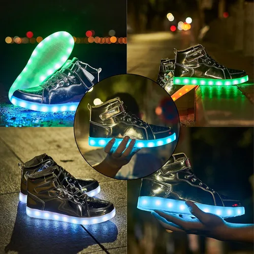 Vista 4 de Zapatos con luz LED para niños, tenis de caña alta para niños y niñas, zapatos de baile hip-hop para Halloween, fiesta de Navidad con carga USB