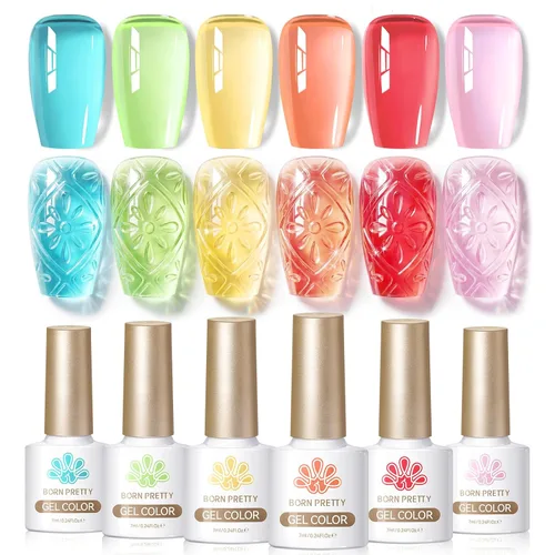 Vista 14 de Born Pretty Esmalte de uñas de gel de color ámbar cristal marrón naranja burdeos rojo negro para otoño e invierno, esmalte de uñas transparente