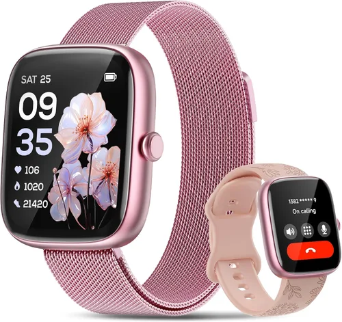 Vista 4 de Reloj inteligente para mujer para iPhone Android: 1.83 pulgadas HD pantalla táctil Bluetooth llamada Smartwatch con frecuencia cardíaca, SpO2