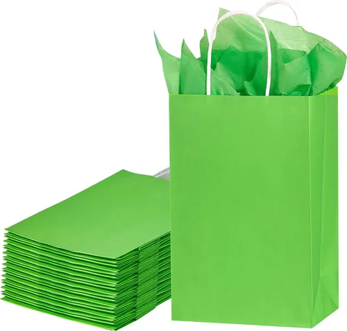 Vista 7 de SUNCOLOR Bolsas de regalo negras con asas, paquete de 24 bolsas pequeñas de papel kraft para fiestas, 7.9 x 5.12 x 3.15 pulgadas con papel de seda