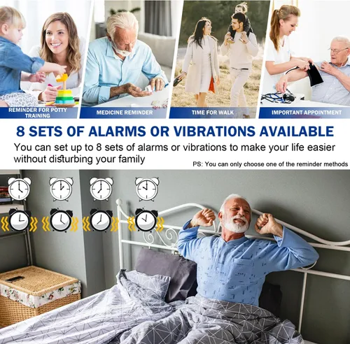 Vista 3 de Hearkent 8 Vibrating Alarms Watch Medication Reminder for Elderly Seniors Negro