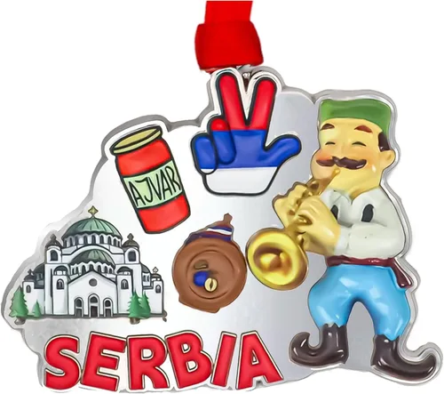 Vista 12 de Adorno navideño de Macedonia del Norte – Recuerdo de metal con impresión UV 3D premium con lago Ohrid, comida y Rakija – Recuerdo navideño macedonio