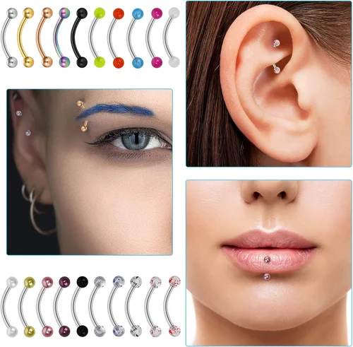Vista 5 de CrazyPiercing 20 anillos para cejas de acero quirúrgico de 056oz con forma de piercing de 0394in de longitud