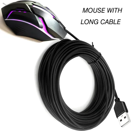 Vista 7 de Mouse USB A largo – Ratón con cable de 15 pies para Windows, Mac, laptop, laptop, Chromebook – Uso diestro o zurdo
