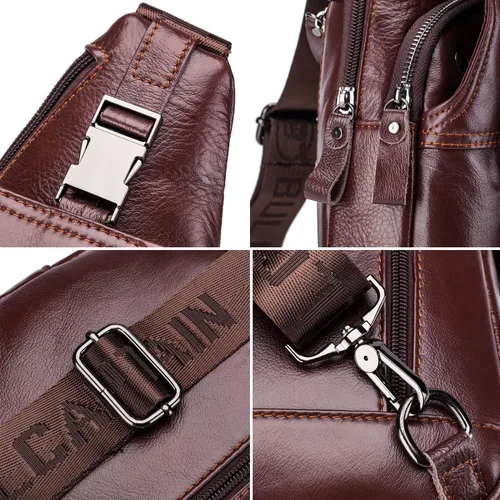 Vista 5 de Hebetag Bolso bandolera de cuero casual para hombres y mujeres, #01marrón, Tamaño único, Bolso bandolera de cuero de moda para hombre