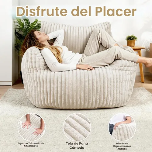 Vista 5 de Puf gigante de felpa de gran tamaño con reposabrazos Beige