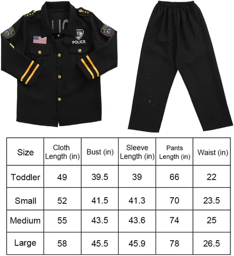 Vista 4 de Disfraz de oficial de policía para niños, disfraz de policía para niños, camisa de policía, pantalones, sombrero, cinturón, fiesta de cosplay