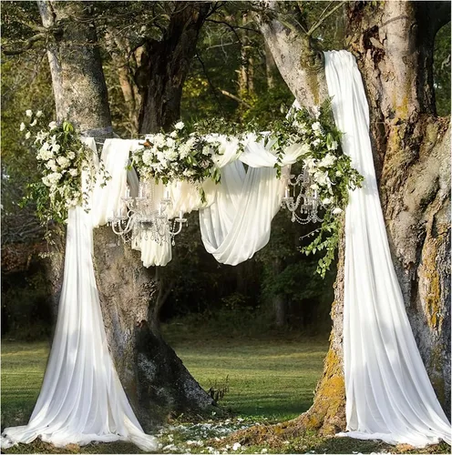 Vista 11 de Cortinas de boda con rosas polvorientas, 2 paneles de 6 yardas, cortinas de fondo transparentes para despedida de soltera, arcos de boda