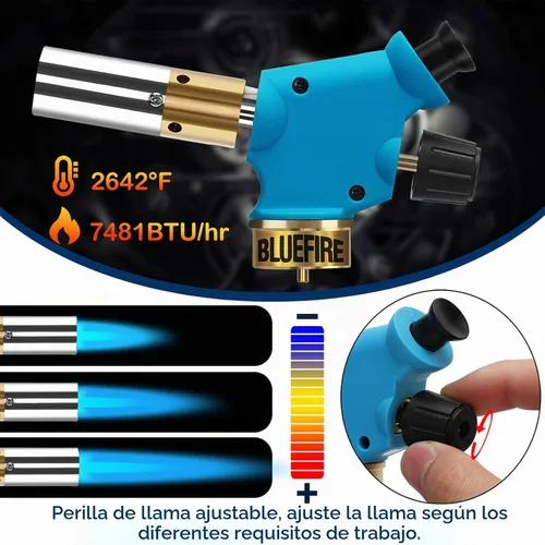 Vista 3 de BLUEFIRE Kit de antorcha ciclón portátil con cilindro MAPP, cabezal de disparo con botón de presión, combustible de gas propano MAPP MAP PRO