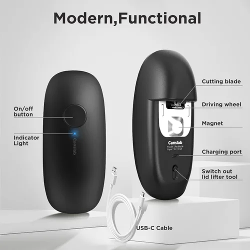 Vista 7 de Canslab Ultrablde (versión básica) - Abrelatas eléctrico recargable para cocina para personas mayores con artritis, abrelatas de batería USB