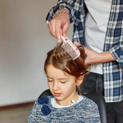 Vista 7 de Juego de peines para bebé, peine pequeño y lindo de dientes finos para niños pequeños y cola de rata para peinar, peine rosa para pelitos de bebé