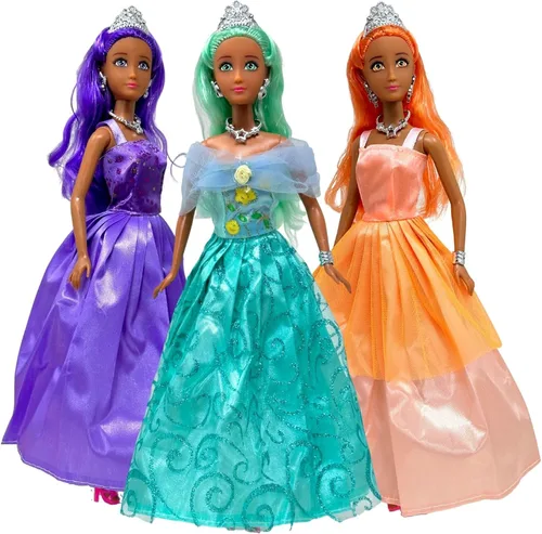 Vista 7 de Juego de muñecas de princesa para niñas, 3 muñecas pequeñas para casa de muñecas de cuento de hadas Muñecas de princesa de 11.5 pulgadas