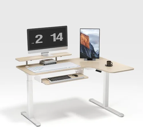 Vista 21 de EUREKA ERGONOMIC Escritorio eléctrico de pie en forma de L de 55 pulgadas, escritorio para juegos de computadora de altura ajustable con bandeja