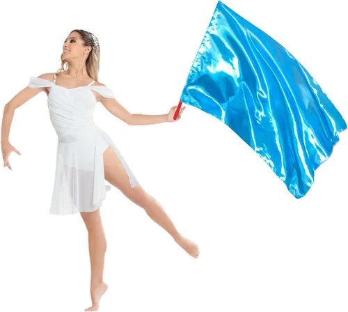 Vista 14 de Bandera de adoración con varilla escalable, bandera rectangular de poliéster de 45 pulgadas para danza al aire libre, banderas de baile de alabanza