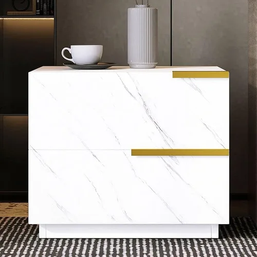 Vista 7 de Mesita de noche, mesa de noche de madera fabricada moderna, cajones incluidos, mesita de noche con 2 cajones para dormitorio, gris, 1 pieza