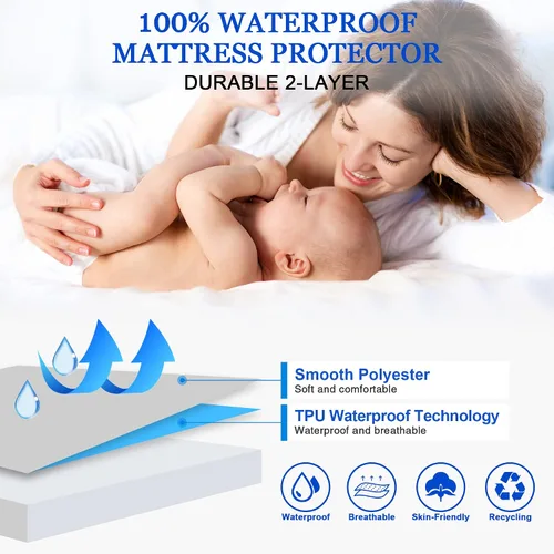Vista 10 de Protector de colchón impermeable, suave y transpirable, lavable a máquina, sin ruido, con bolsillo profundo de 10 pulgadas, tamaño individual Borgoña