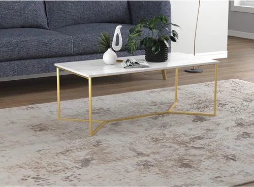 Vista 2 de Mesa de centro Safdie 44L Marble Gold Metal