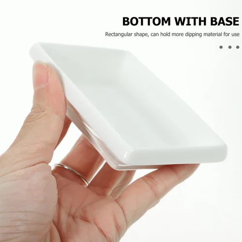 Vista 5 de Cabilock 6 cuencos de cerámica para salsa, platos de salsa de soja blanca de 3.3 pulgadas, platos rectangulares pequeños para condimentos
