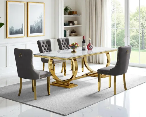Vista 90 de Juego de mesa de comedor de mármol sintético, 7 piezas, juego de mesa de cocina y comedor para 6, mesa de comedor rectangular blanca de 70 pulgadas
