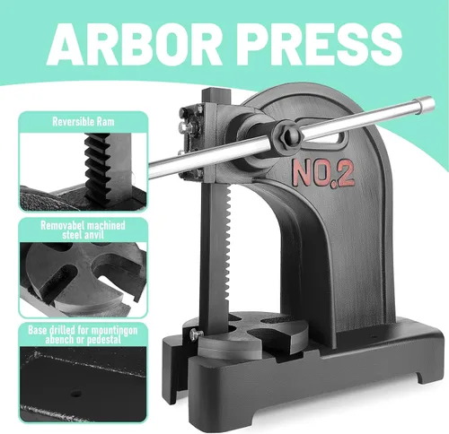 Vista 5 de 2 Ton Arbor Press with 3 Drifts, 17.32"H x 15.35"L Manual Arbor Press, for Punching/Carving (2T Black)