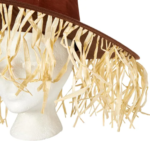 Vista 4 de Sombrero de espantapájaros con parches y cabello de paja
