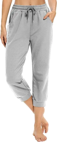 Vista 4 de KaiDi Pantalones capri para mujer, pantalones capri casuales con bolsillos, pantalones capri para yoga, pantalones de entrenamiento con cordón