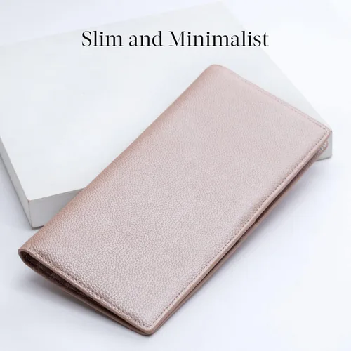 Vista 2 de Bveyzi Billeteras de cuero ultrafino con bloqueo RFID para tarjetas de crédito, billetera plegable para mujer, Oro Rosa, Cartera Rfid