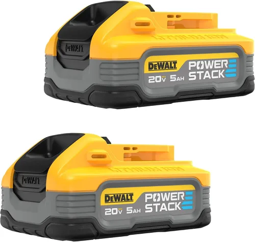 Vista 2 de DEWALT Powerstack - Batería de 20 V Max, recargable, 5 Ah, iones de litio, paquete de 2 (DCBP520-2) y batería de 20 V MAX XR, 5 Ah, paquete de 2