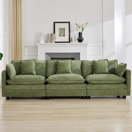 Vista 112 de Sofá modular en forma de nube de 113 pulgadas, sofás de asiento profundo de gran tamaño para sala de estar, sofá modular tapizado de chenilla