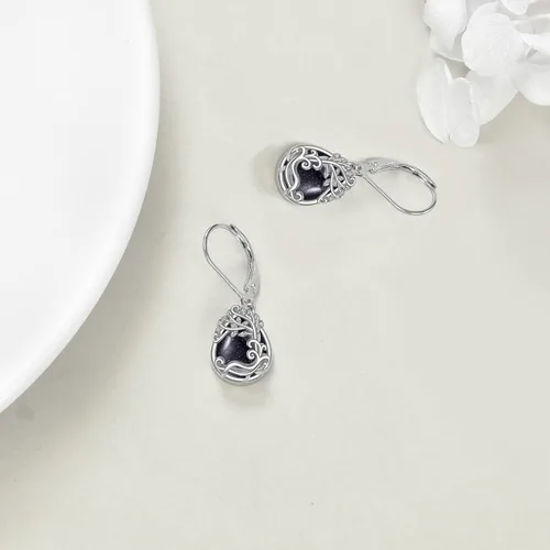 Vista 192 de Aretes colgantes con forma de lágrima de filigrana de piedra lunar de plata de ley 925 con cierre de palanca para mujer, regalos de joyería