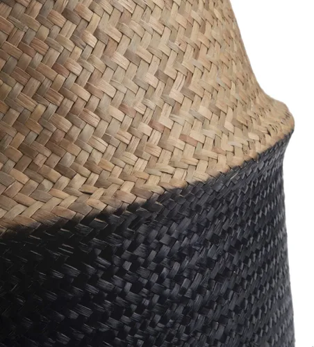 Vista 4 de Cesta de almacenamiento de hierba marina, cesta de almacenamiento tejida natural (negro 7 pulgadas D x 8 pulgadas A)