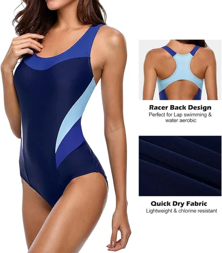 Vista 5 de Traje de baño atlético de una pieza para mujer, traje de baño con espalda cruzada