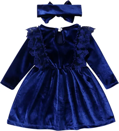 Vista 2 de ODIZLI Vestido de terciopelo para niñas pequeñas, manga larga, volantes, ropa de otoño e invierno
