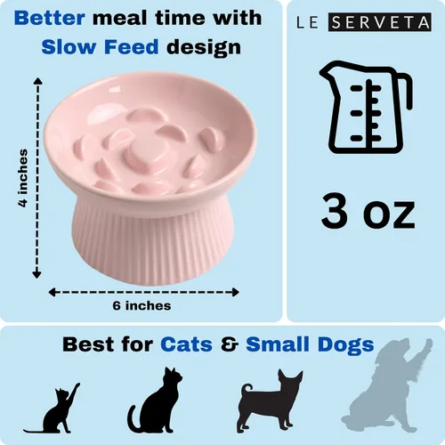 Vista 2 de Cuenco de cerámica para gatos de alimentación lenta, alimentador elevado para rompecabezas, comedero lento para gatos antivómitos, cuenco elevado