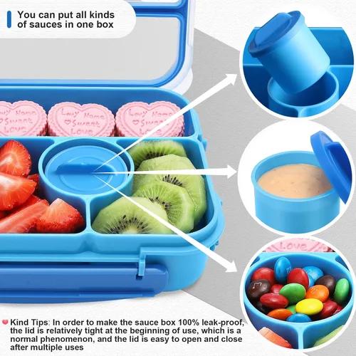 Vista 5 de Amathley Caja Bento para Adultos y Niños, Contenedores de Almuerzo para Adultos/Niños/Niños Pequeños, Caja de Almuerzo Bento de 5 Compartimentos