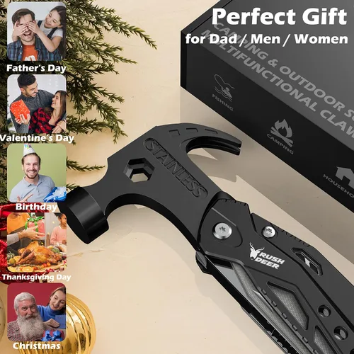 Vista 7 de RUSH DEER Multiherramienta 14 en 1, Regalos para Papá, Multiherramienta de Mini Martillo, Herramienta de Martillo Pequeño, Equipo de Supervivencia