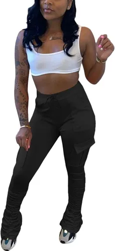 Vista 2 de SHINFY Leggings apilados para mujer, pantalones de yoga casuales con parte inferior acampanada, pantalones de chándal fruncidos