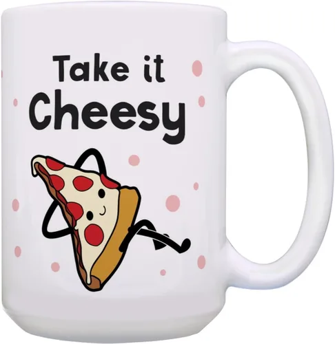 Vista 8 de Taza divertida con temática de pizza, taza de café de cerámica con asa de 11 onzas, color blanco Ceramic Coffee Mug With Handle, Microwave and