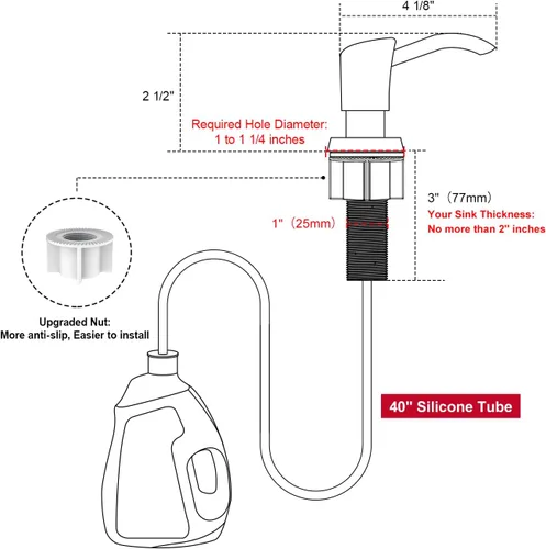 Vista 3 de GAGALIFE Dispensador de jabón empotrado en mostrador (níquel cepillado) para fregadero de cocina y kit de tubo de extensión, actualización