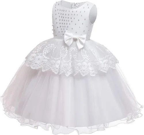 Vista 3 de Vestido para niña de flores para desfiles, vestidos formales de fiesta, boda, bordado de flores 3D, vestido de fiesta de encaje de tul