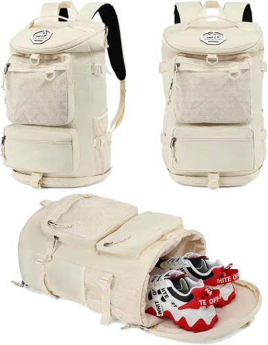 Vista 14 de Mochila de gimnasio de color sólido con compartimento para zapatos, bolsa para lucha libre, con 4 métodos de espalda impermeables para viajes
