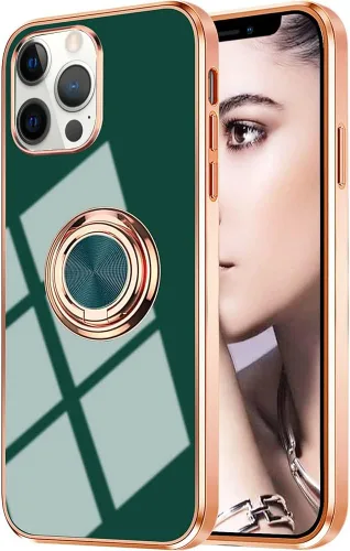 Vista 62 de Compatible con iPhone 11 Kickstand, anillo de rotación de 360 grados integrado con borde de oro rosa brillante que funciona con soporte magnético