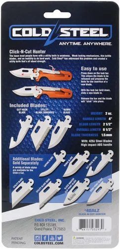 Vista 7 de COLD STEEL Click N Cut - Hunters Fixed Blade Knife Durable 420J2 Steel Compact Hunting & Hiking Multiple Replaceable Blades Sheath & 3 Blades